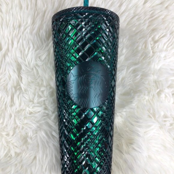 🎄NEW⭐️Starbucks Dark Green Diamond Emerald Jewel Bling Tumbler Set - Picture 5 of 5